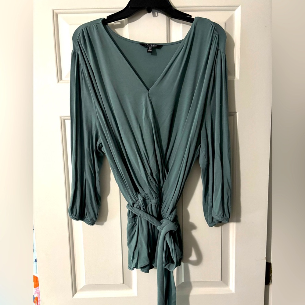 Lauren Ralph Lauren peplum faux wrap blouse